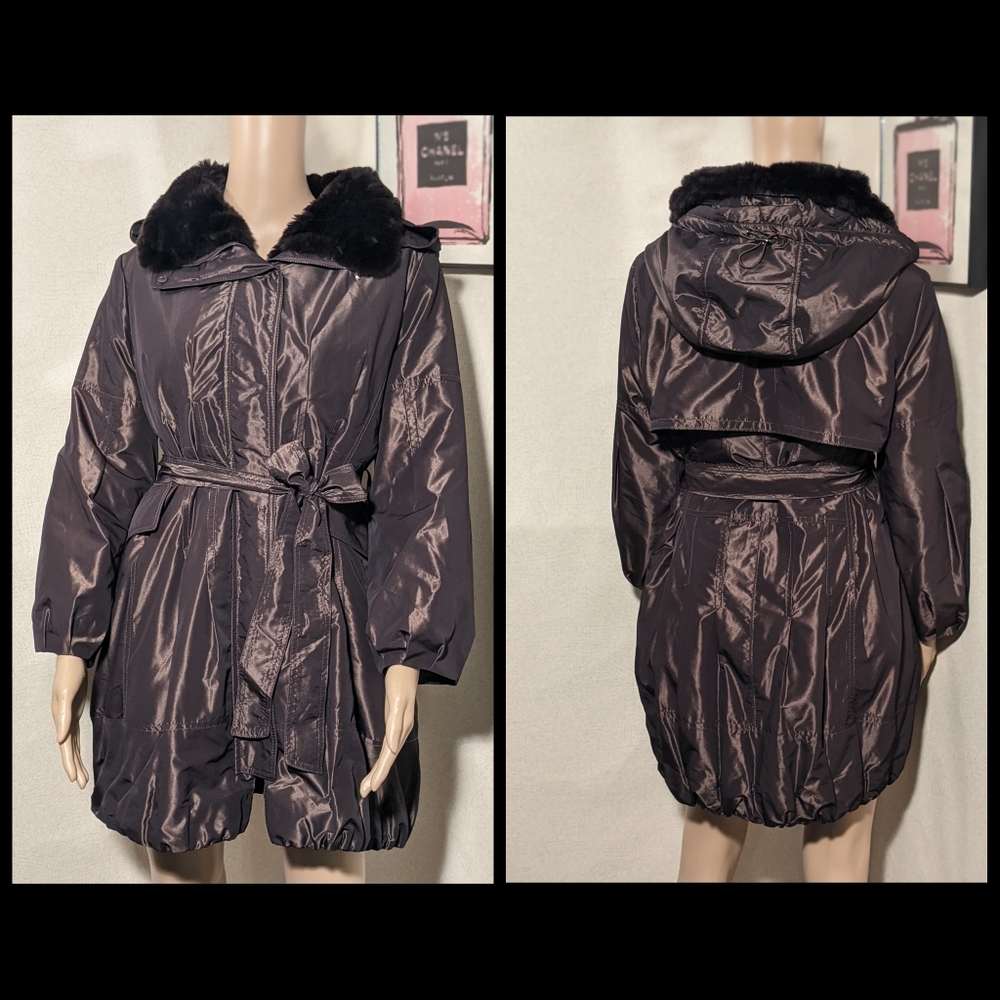 WARM & STYLISH BUBBLE BALLOON HEM FUR TRIMMED COAT